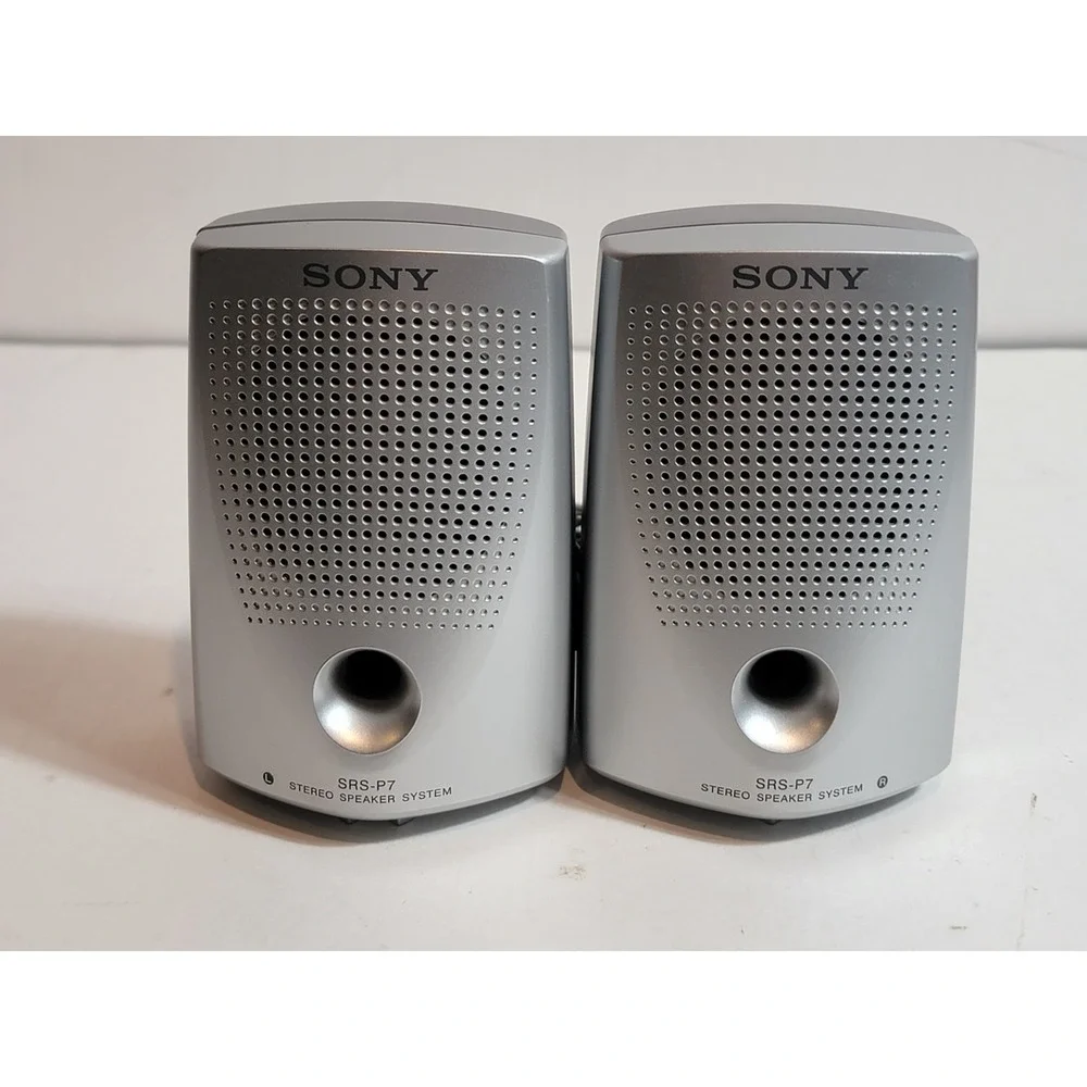 Sony Cd Cassette SRS-P7 Stereo Speakers System Wired Gray Mini Walkman Works